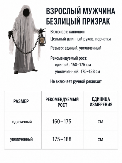 Hooded Ghost Halloween Costume, Cosplay