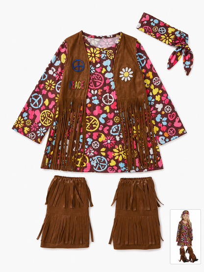 Carnival costume with fringe and colorful print
