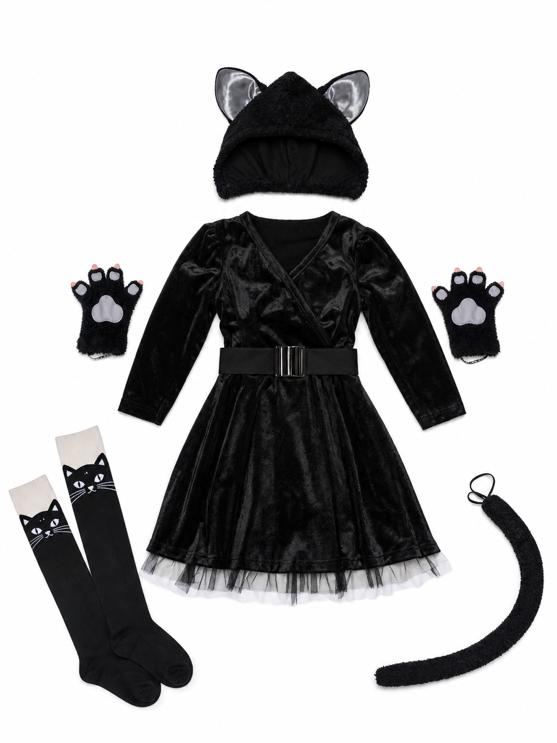 Black Cat Carnival Costume with Hood