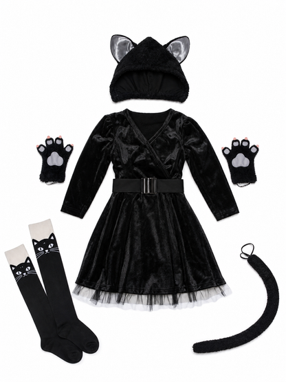 Black Cat Carnival Costume with Hood