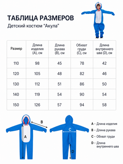 Shark costume, jumpsuit for parties