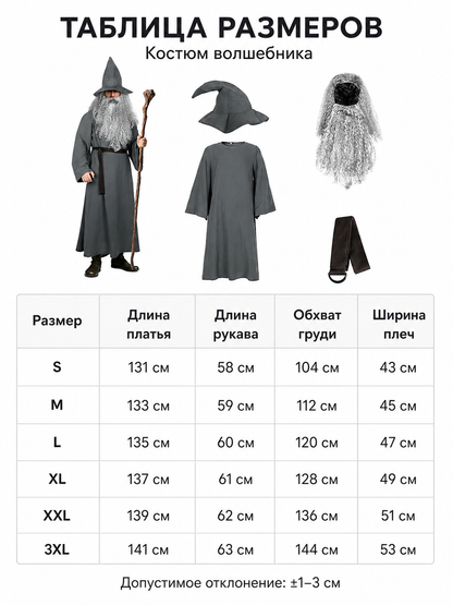 Fantasy Costume with Robe, Hat, Beard, and Staff