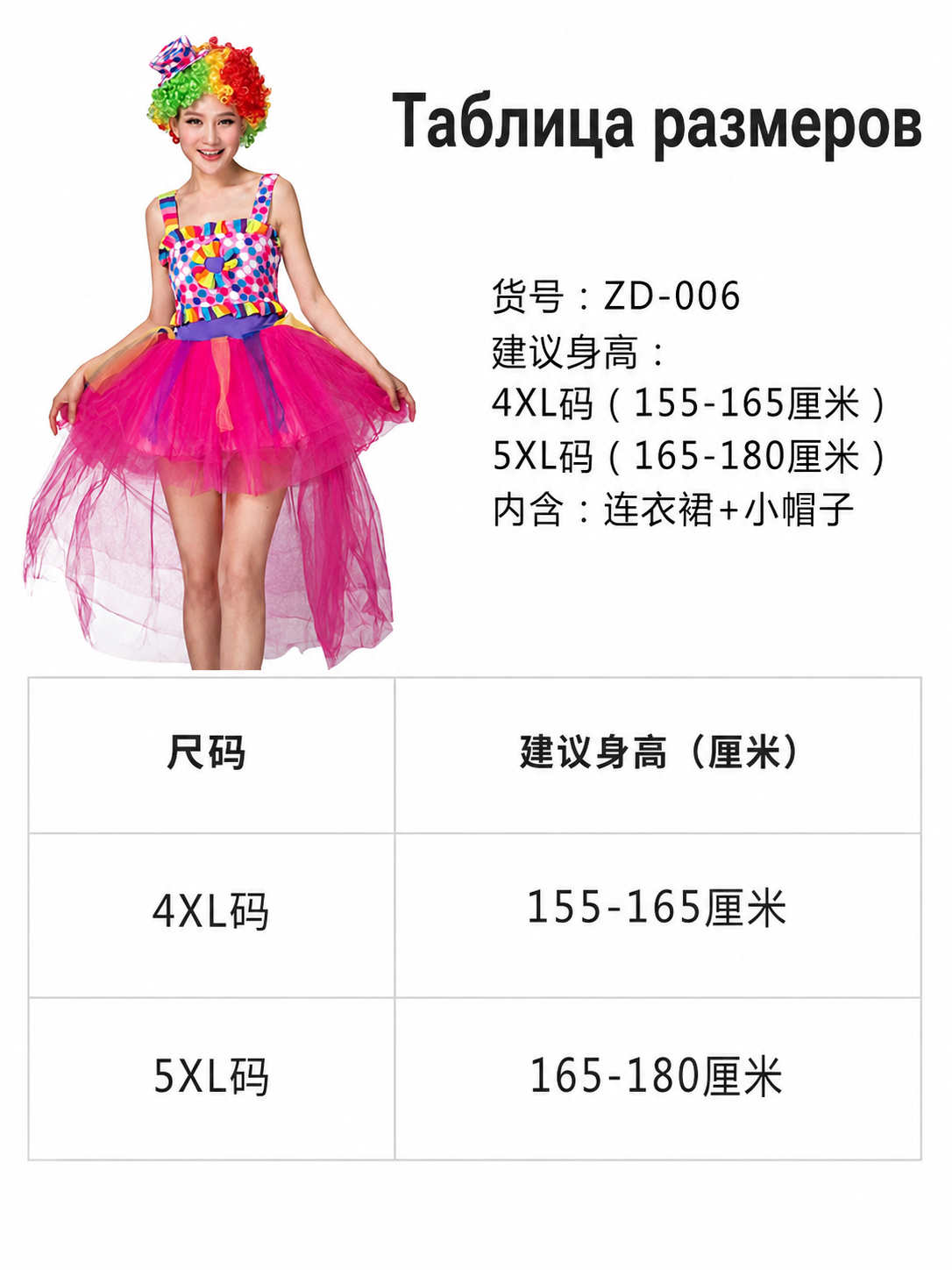 Carnival Clown Costume Dress with Hat