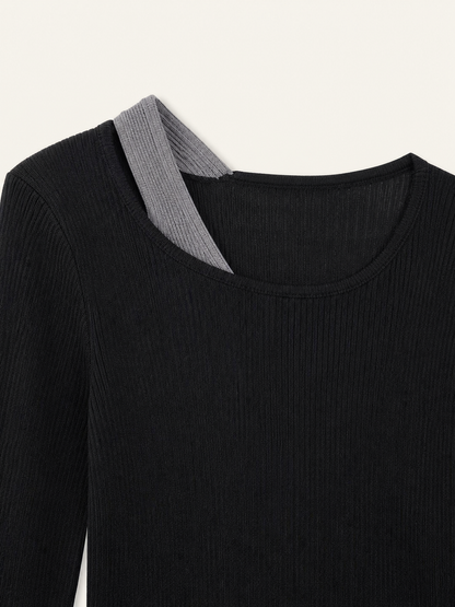 Layered long-sleeve top with contrast trim