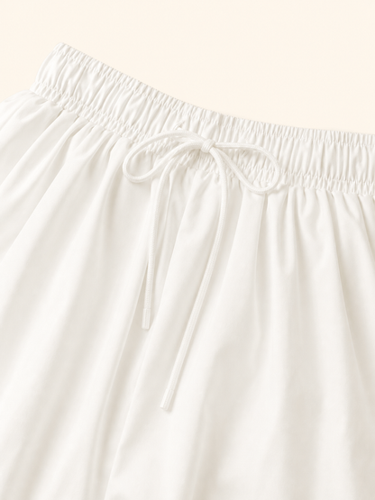 Women's White Balloon Shorts with Elastic Waistband
