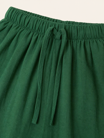 Loose-fit cropped shorts with drawstring, dark green