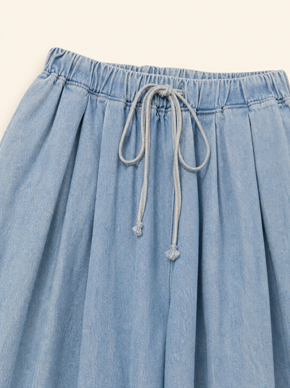 Light Blue Wide-Leg Jeans with Drawstring