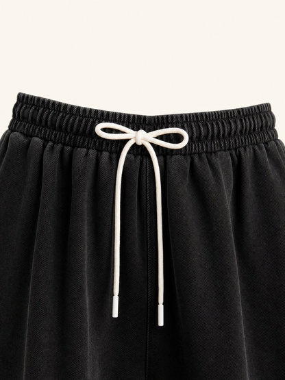 Wide Black Drawstring Pants with Pockets