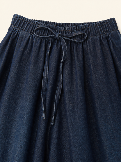 Women's high-waisted palazzo jeans with a drawstring