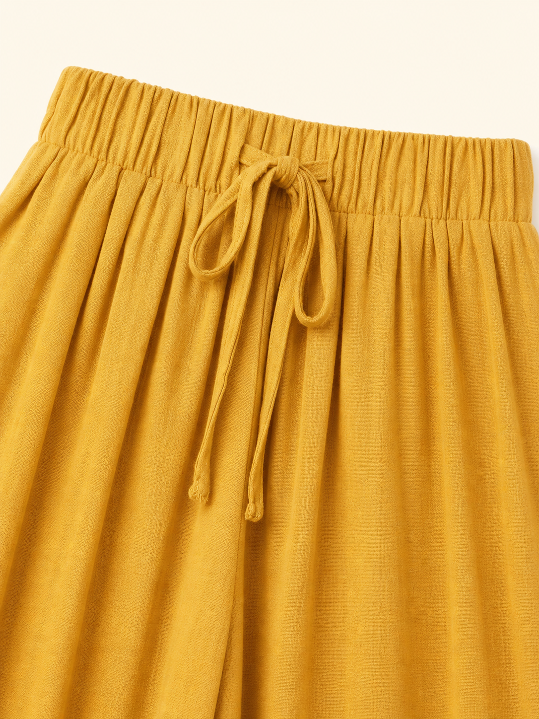 Wide-Leg Yellow High-Waisted Pants with Drawstring