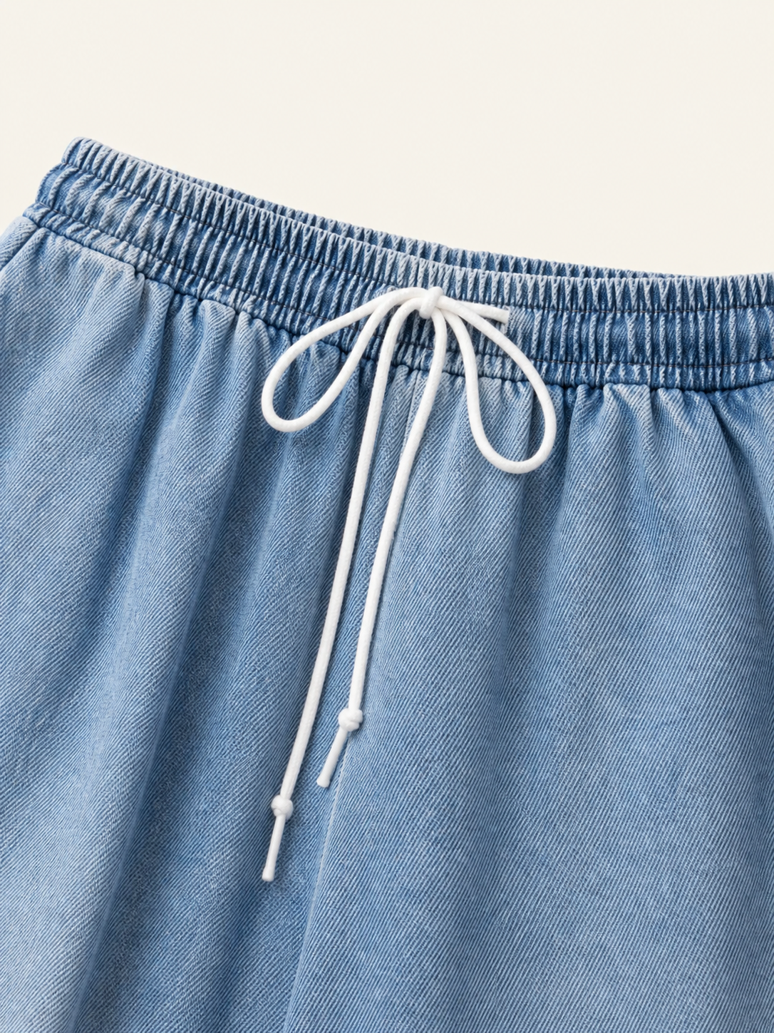 Light Blue Wide-Leg Pants with Drawstring and Pockets