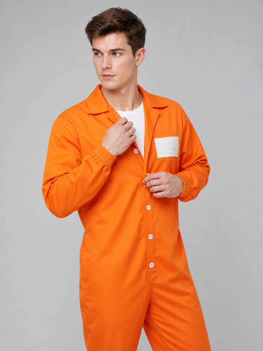 Orange long-sleeve jumpsuit with chest patch product view 32