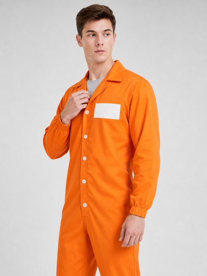 Orange long-sleeve jumpsuit with chest patch product view 19