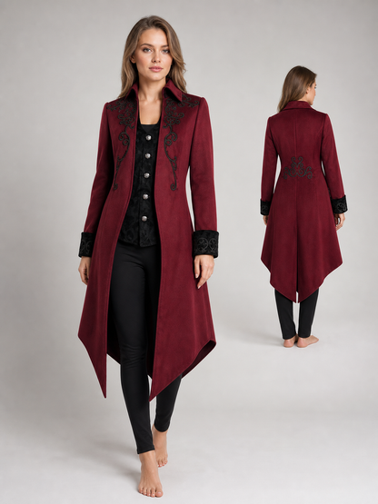 Carnival Long Embroidered Cloak, Burgundy