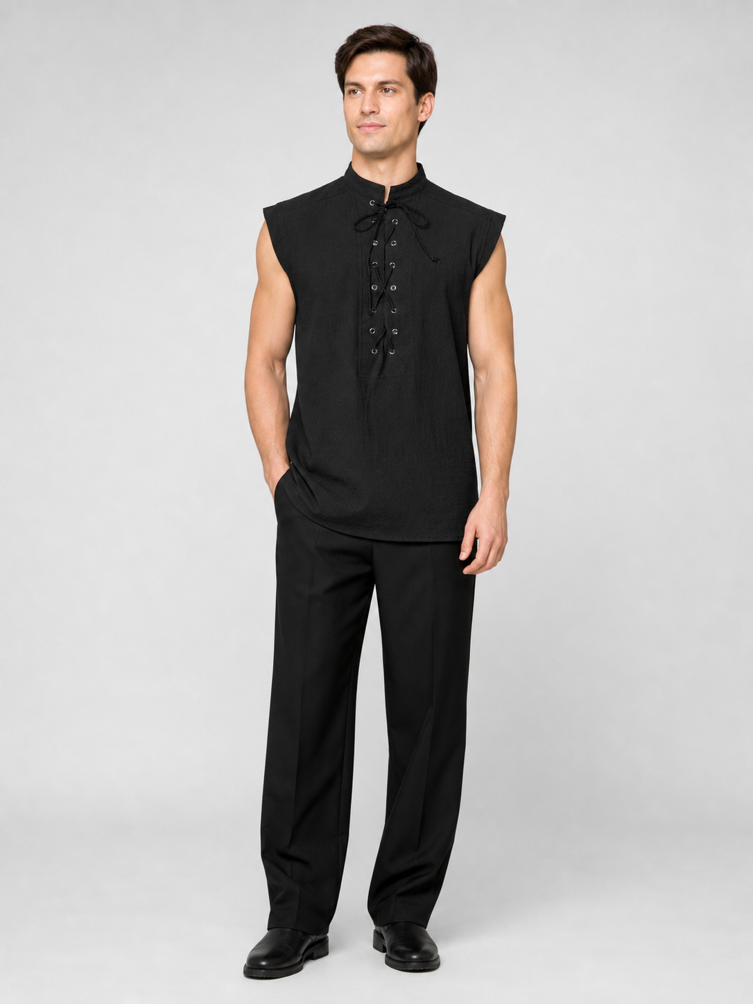 Gothic Lace-Up Vest with Stand Collar