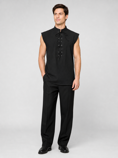 Gothic Lace-Up Vest with Stand Collar