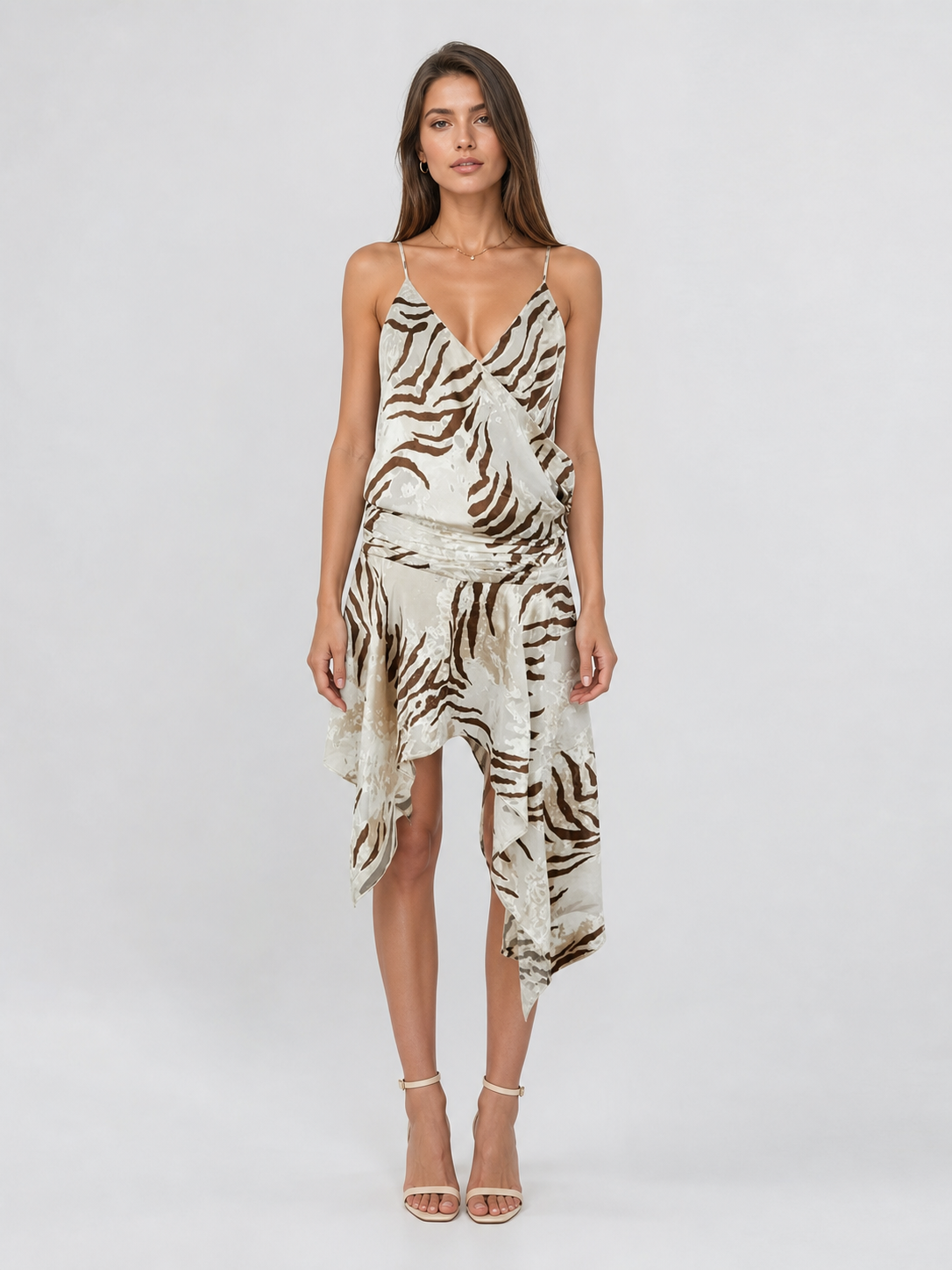 NUTO Asymmetrical Halter Dress with Zebra Print