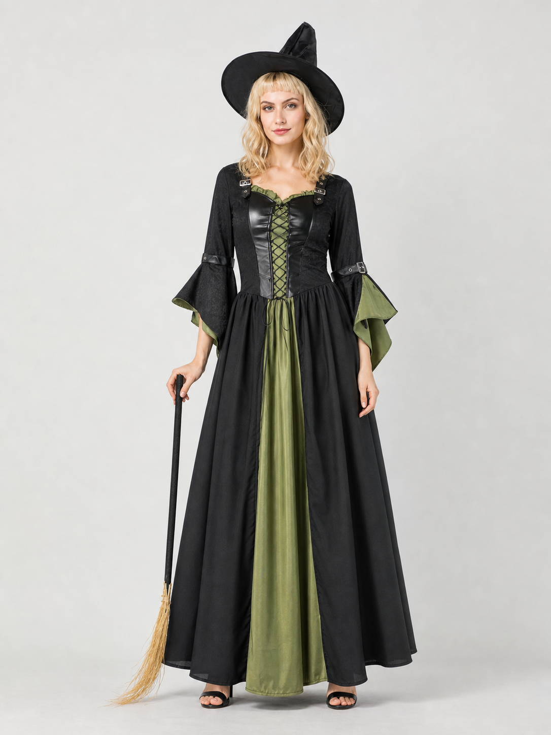 Long Witch Costume Dress for Halloween with Hat