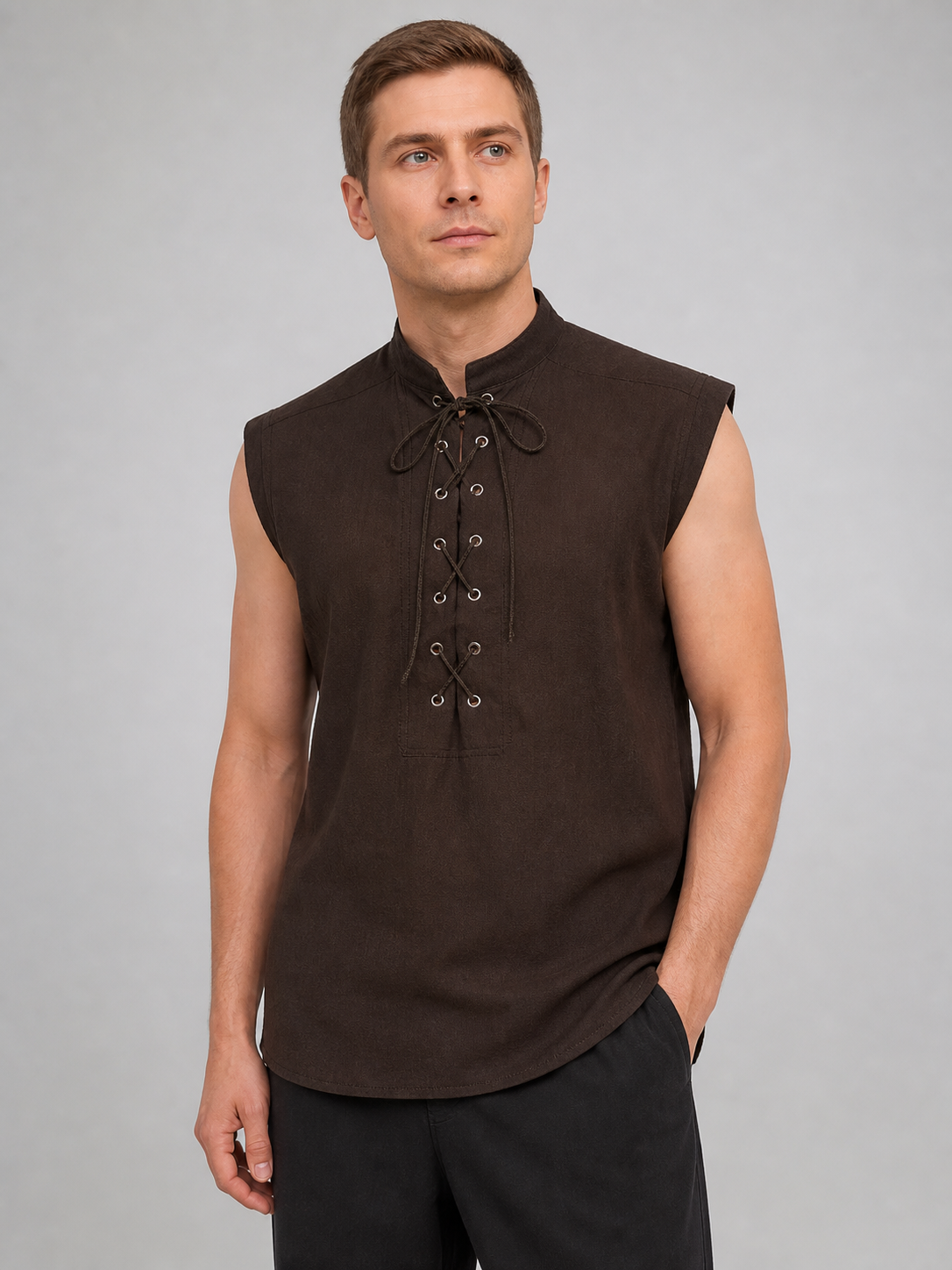 Halloween Sleeveless Lace-Up Vest with Stand Collar