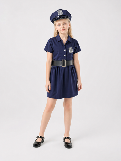 Children’s police costume dress, cap, belt