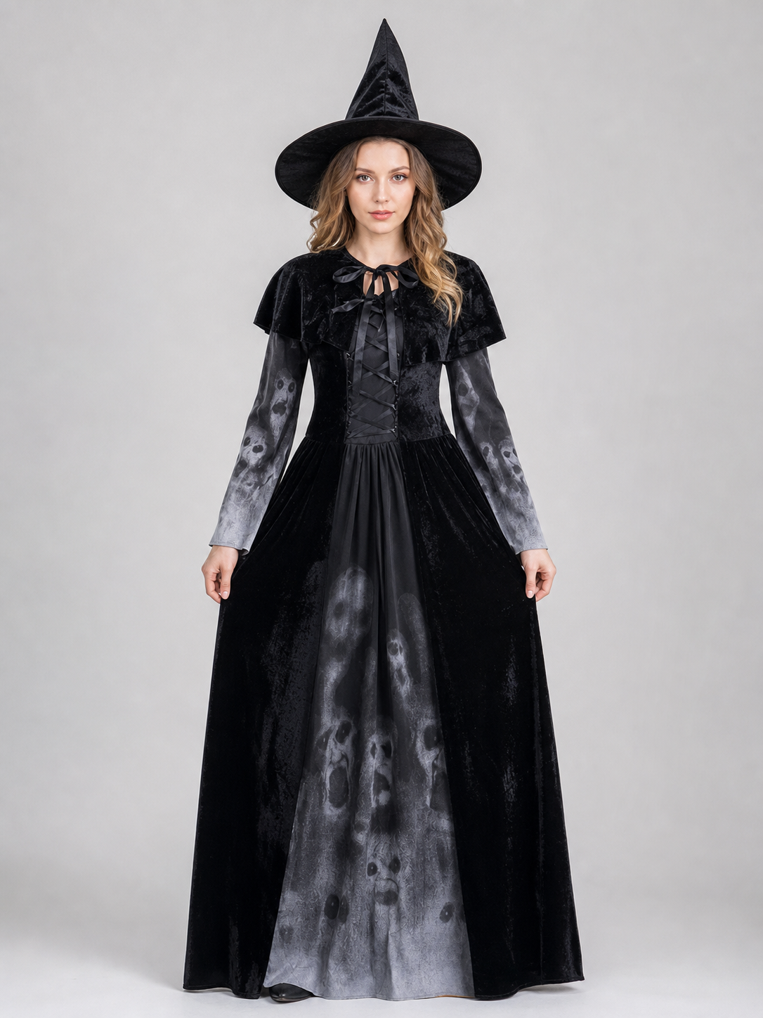 Halloween hooded skull print dress costume