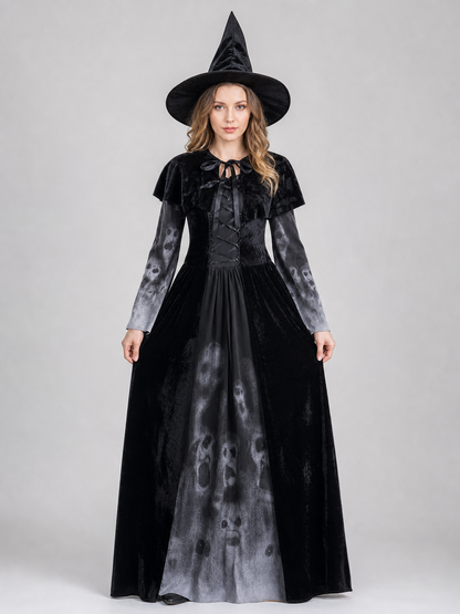 Halloween hooded skull print dress costume