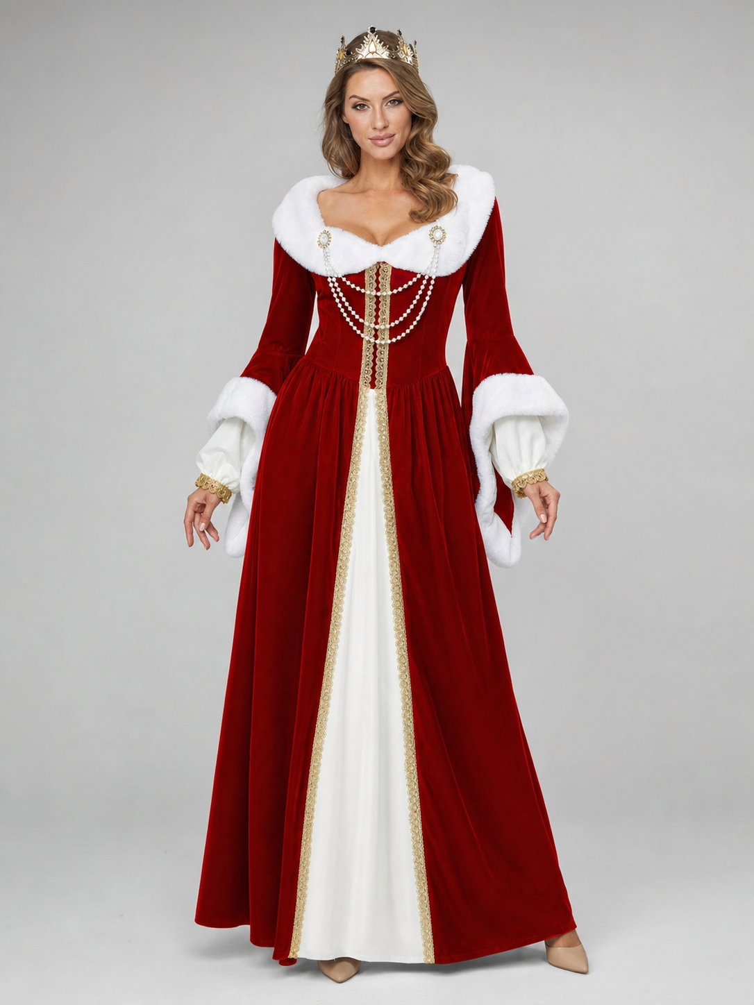 Royal-Style Carnival Dress with Fur Trim