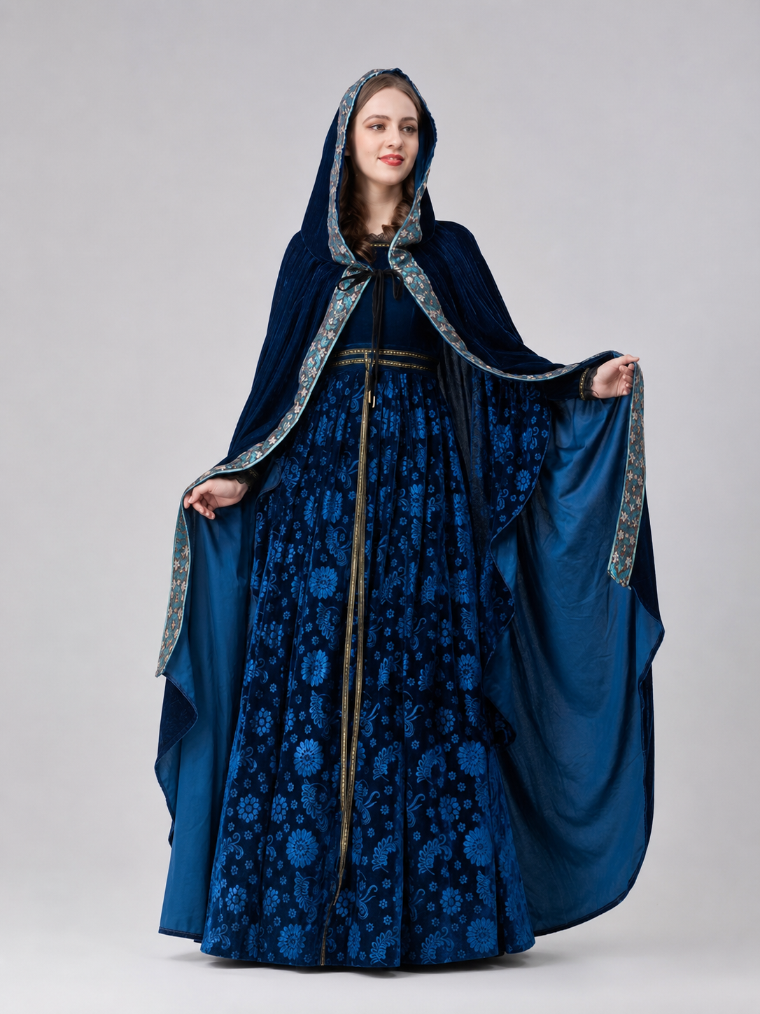 Queen cosplay costume with hood and cape