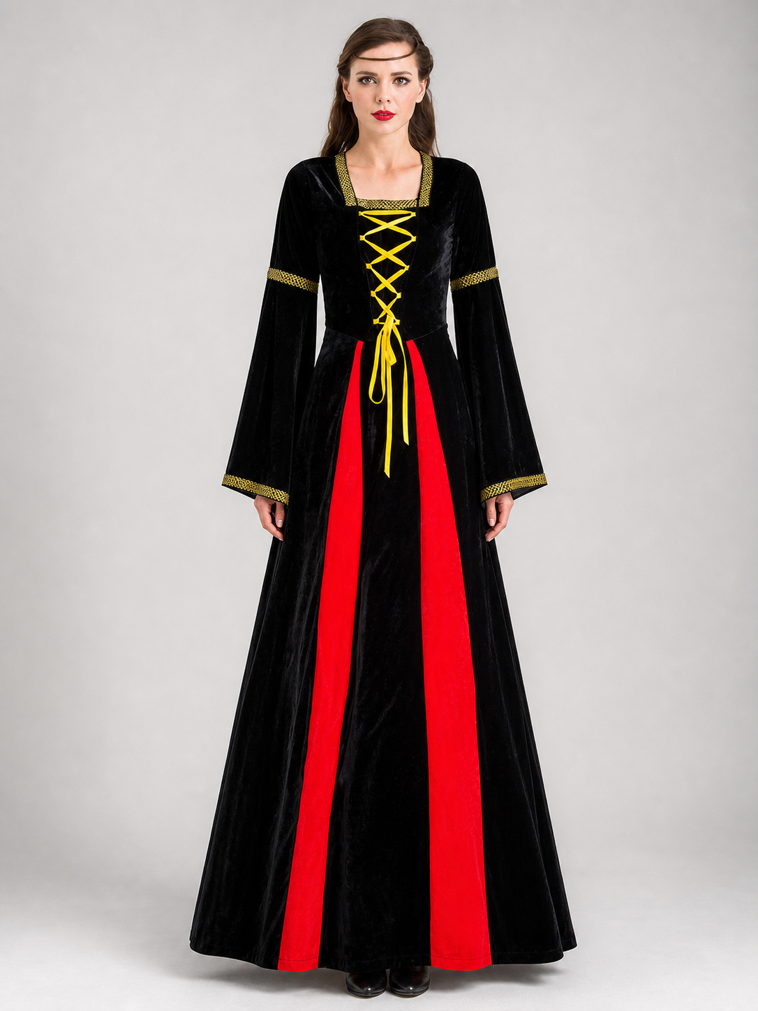 Long Medieval Carnival Dress with Lace-Up Front