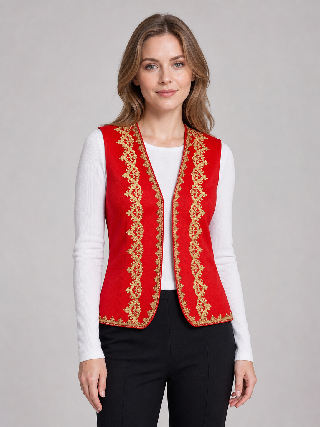 Embroidered Carnival Vest for Halloween, Red