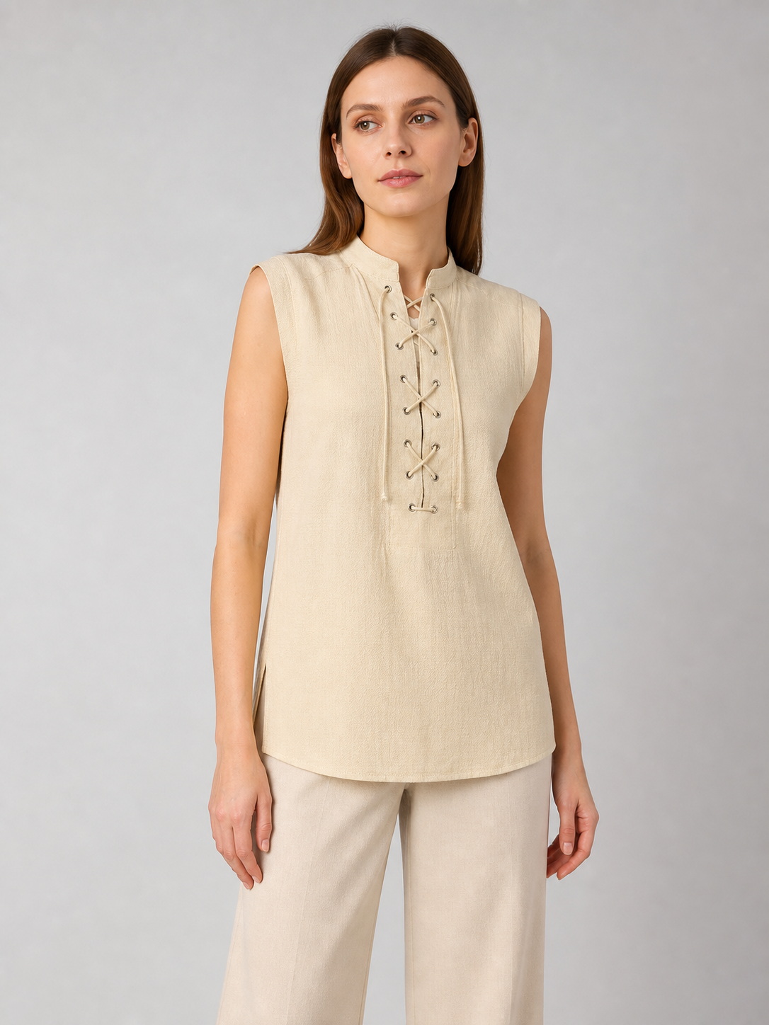 Lace-Up Vest with Stand Collar, Halloween