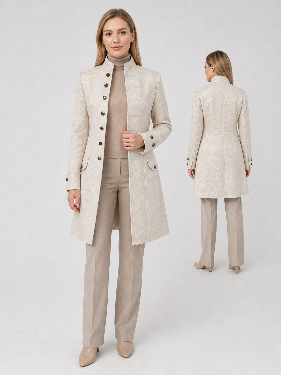 Vintage Jacquard Coat with Stand Collar