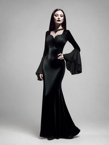 Black Gothic Floor-Length Evening Dress