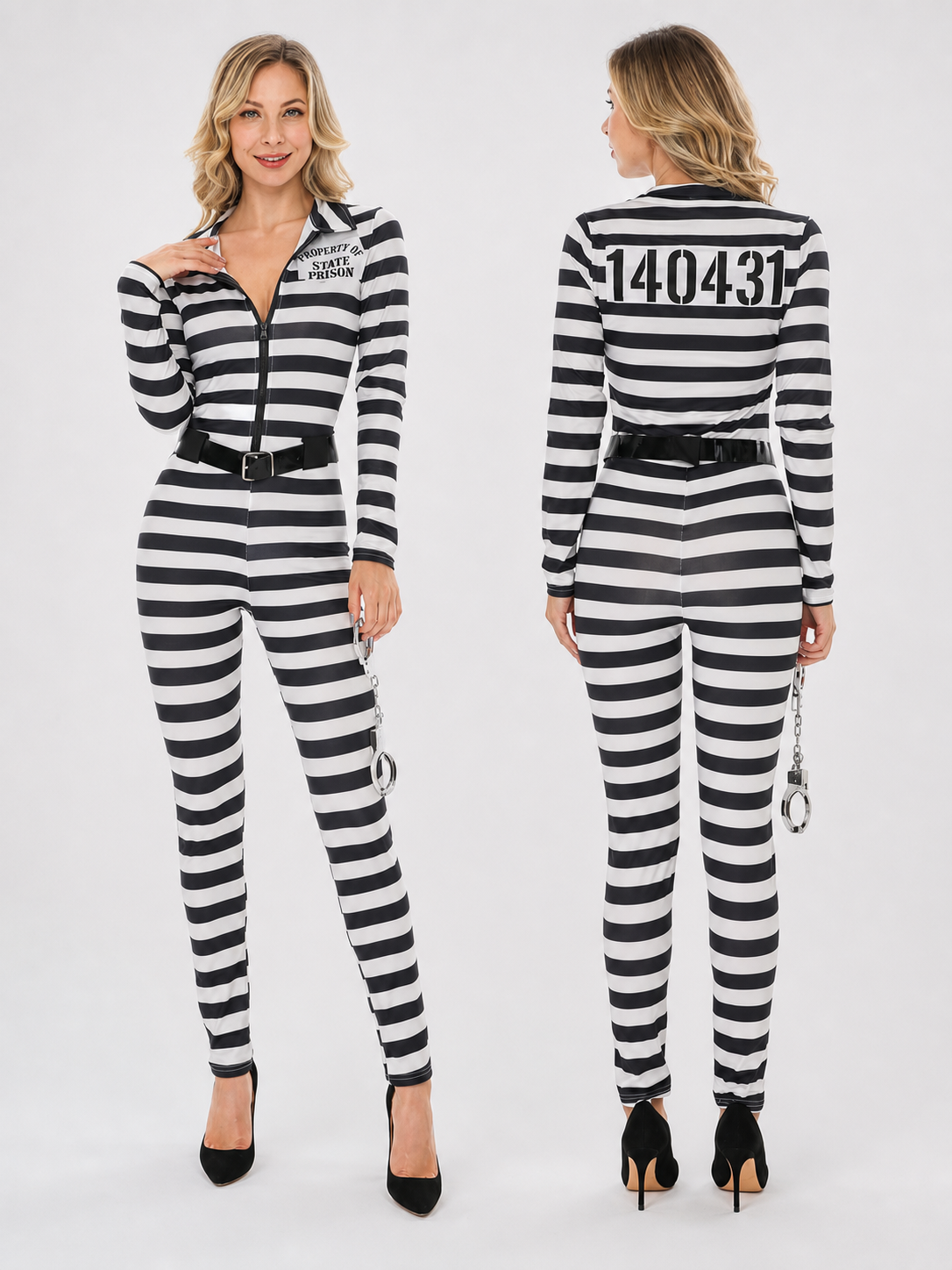 Striped carnival jumpsuit with number print