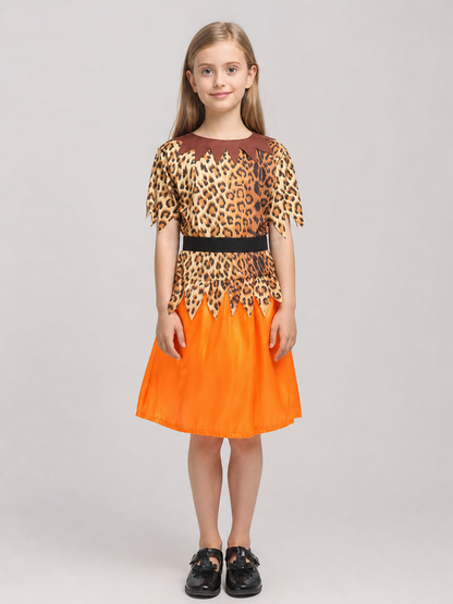 Kids' Caveperson Costume with Leopard-Print Top