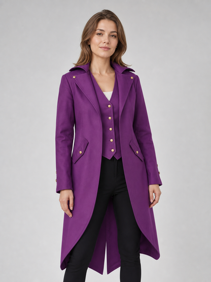 Purple carnival tailcoat with gold buttons