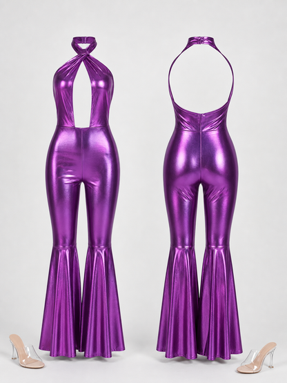 Retro disco jumpsuit, purple with shimmer