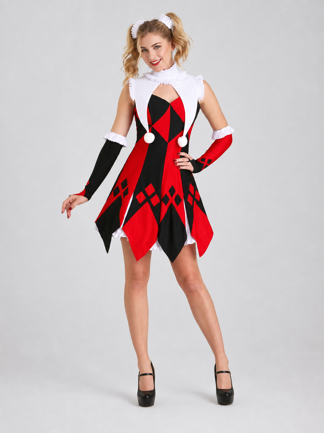 Harlequin cosplay dress with collar and cuffs