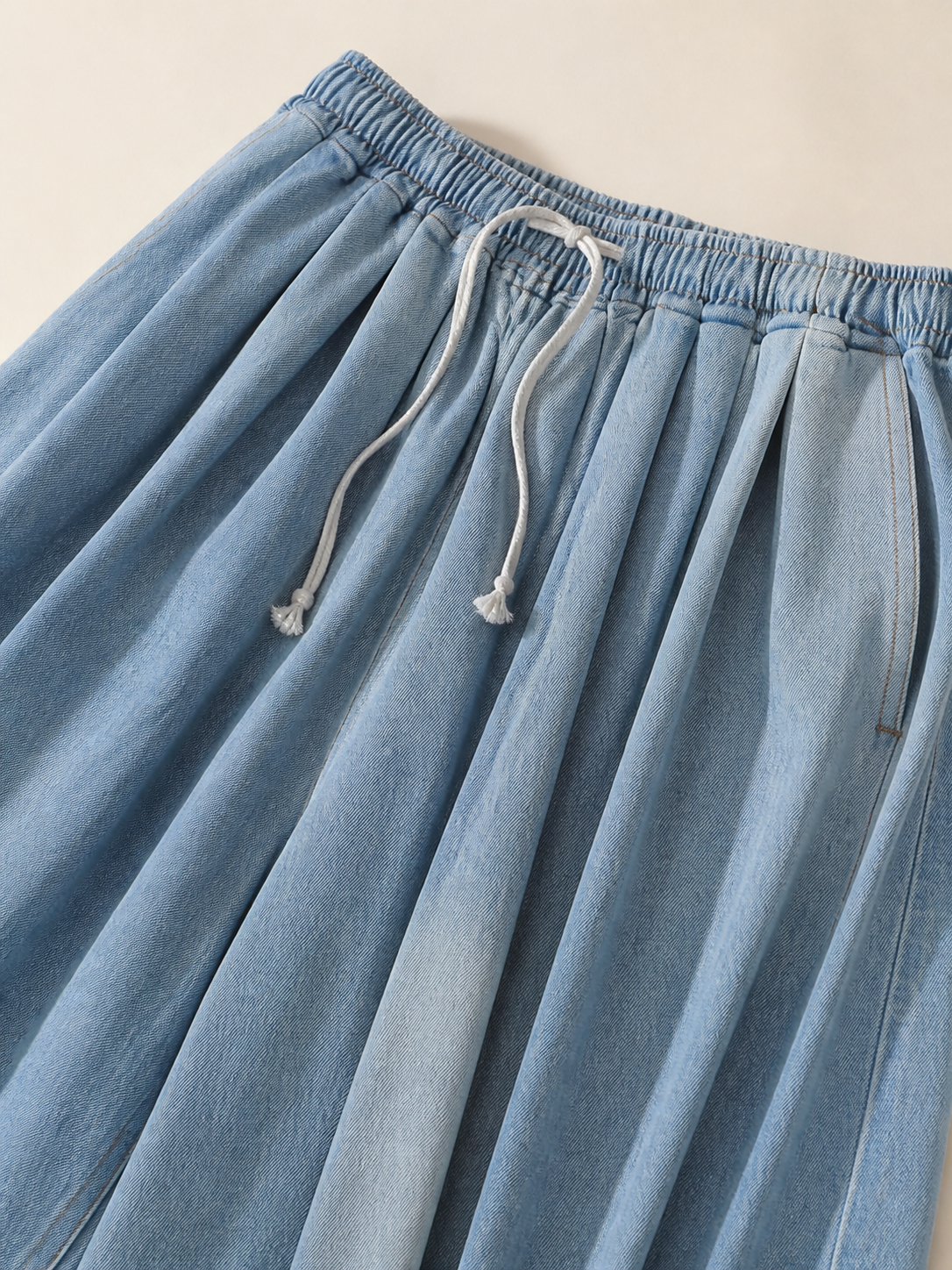 Light Blue Wide-Leg Jeans with Drawstring
