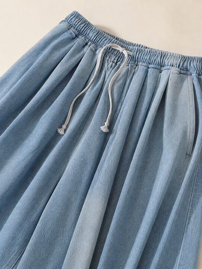 Light Blue Wide-Leg Jeans with Drawstring