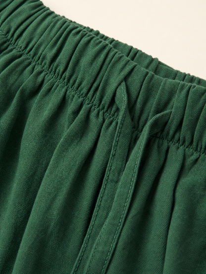 Loose-fit cropped shorts with drawstring, dark green