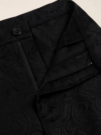 Men's Black Straight-Leg Jacquard Pants