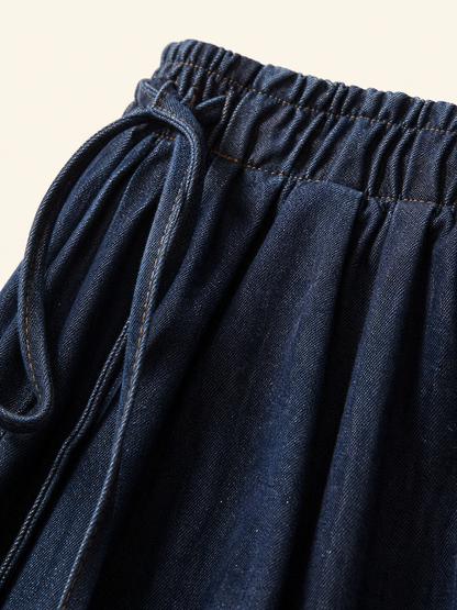 Women's high-waisted palazzo jeans with a drawstring