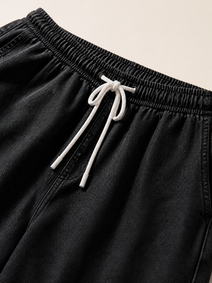 Wide Black Drawstring Pants with Pockets