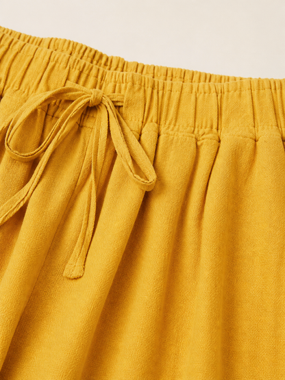 Wide-Leg Yellow High-Waisted Pants with Drawstring