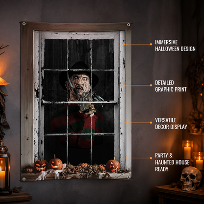1pc Halloween Wall Decor Backdrop, Scary Character with Metal Claws and Pumpkin
