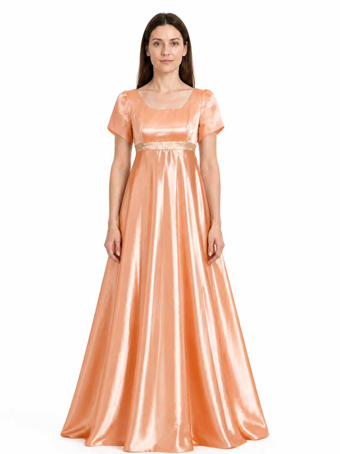 Orange Dress with Puff Sleeves and a High Waist