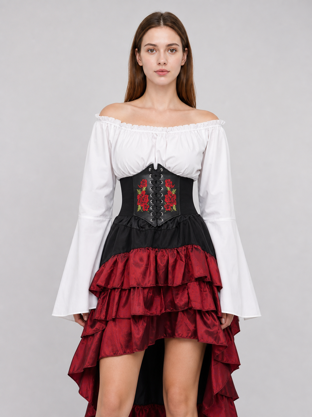 Gothic Costume with Corset and Tiered Skirt