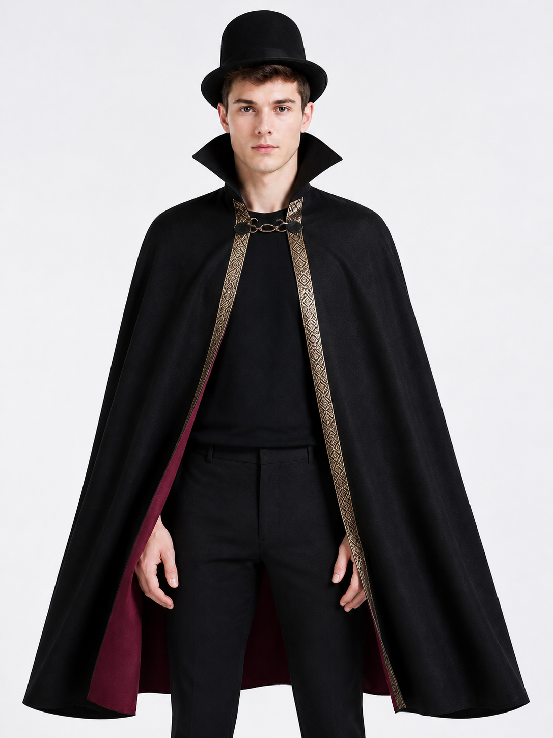 Cape with a High Collar and Gold Trim for Cosplay Costume Capes detail 3