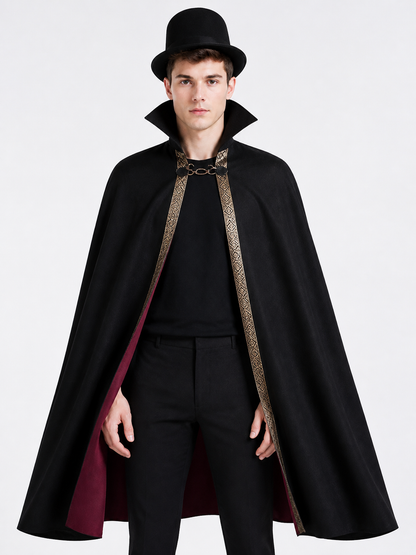 Cape with a High Collar and Gold Trim for Cosplay Costume Capes detail 3